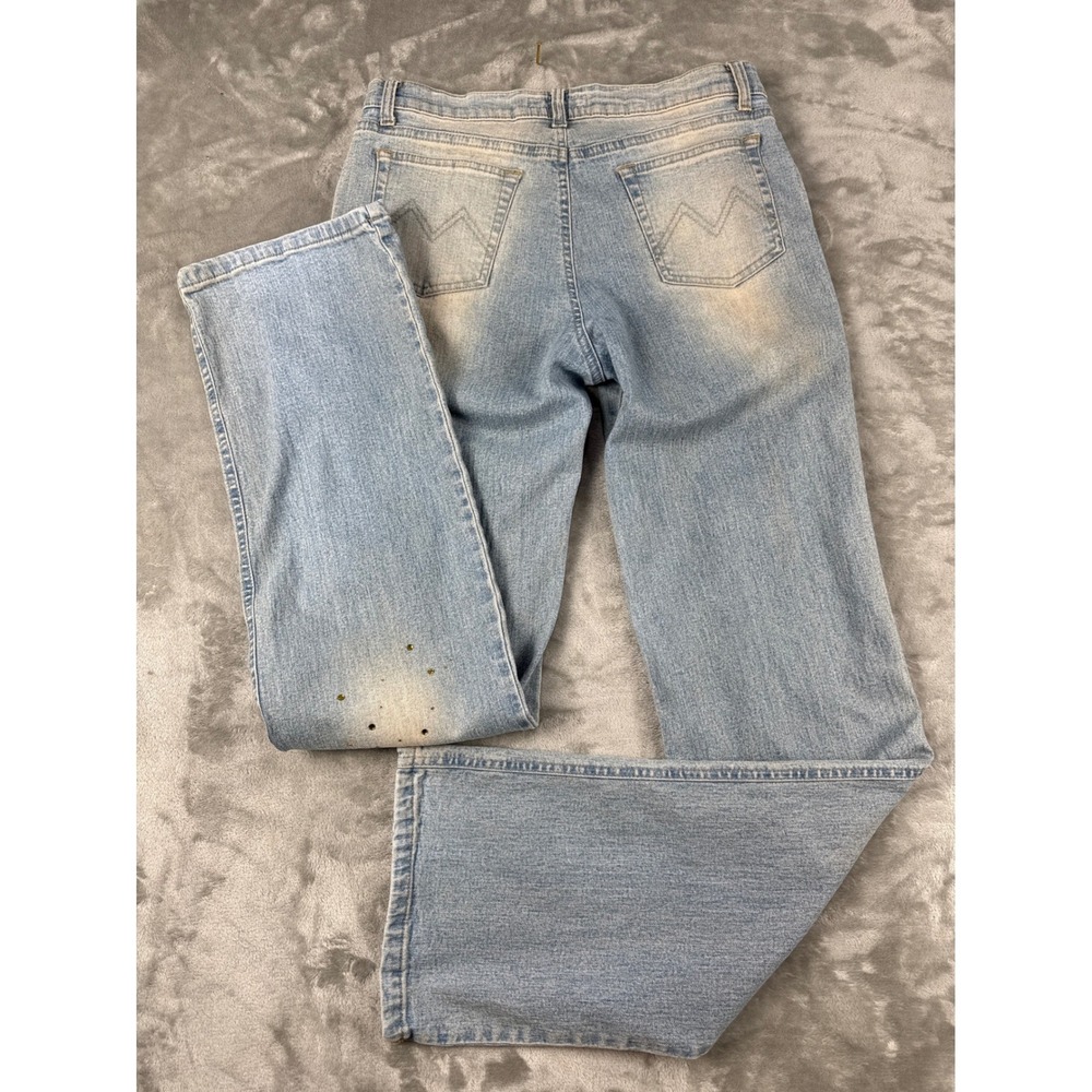 Live Fashion Network Rhinestone Embellished Jeans Light Wash Y2K Straight 34/48 - Picture 2 of 9